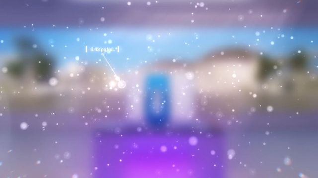 Purple and blue background with falling transparent particles in the foreground