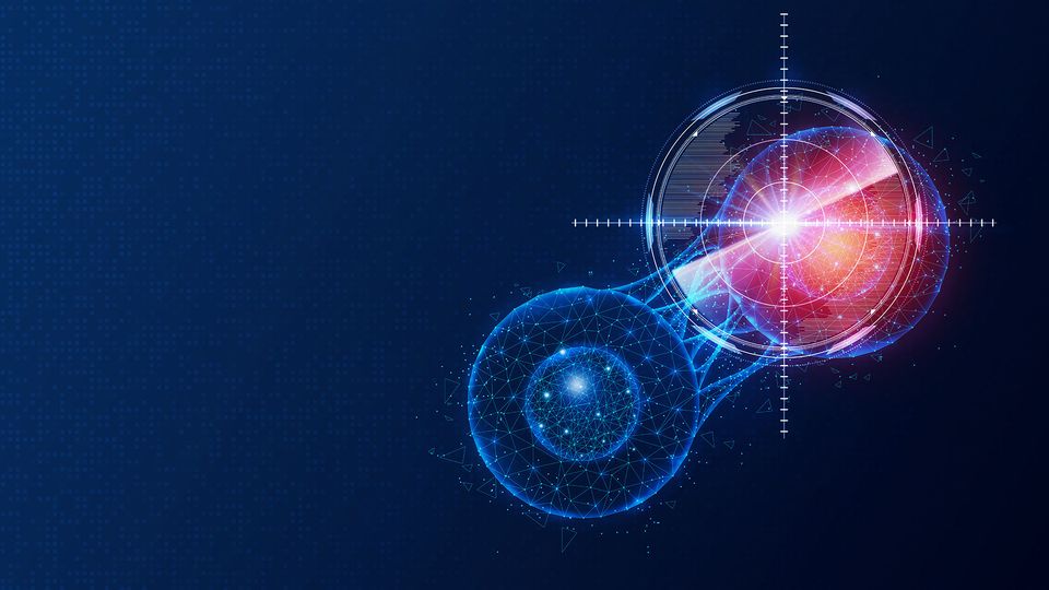 Targeting cross hairs positioned over a dividing cancer cell.