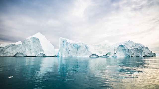 Icebergs drifting in polar arctic water 