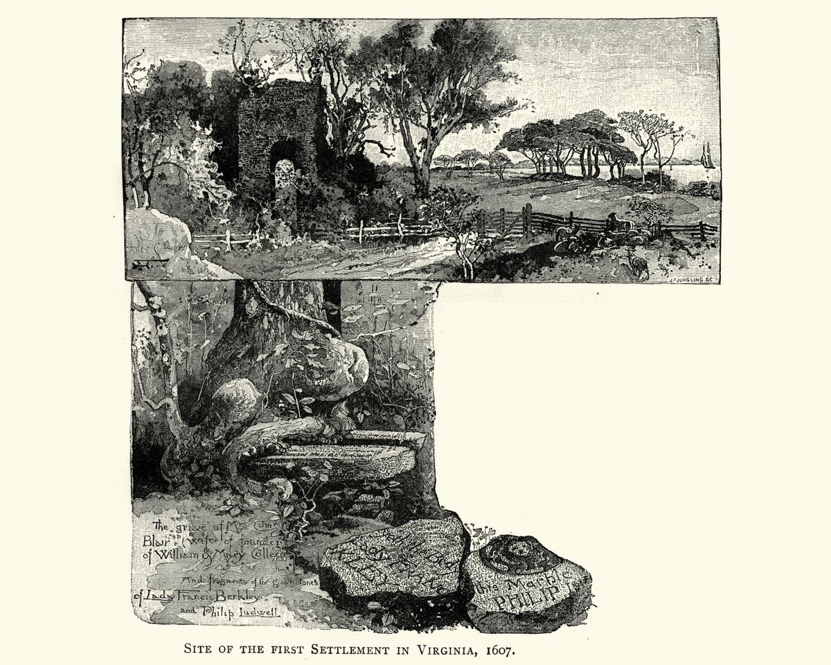 Vintage engraving of Jamestown, Virginia