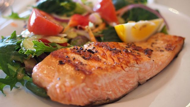 Meal with salmon and salad
