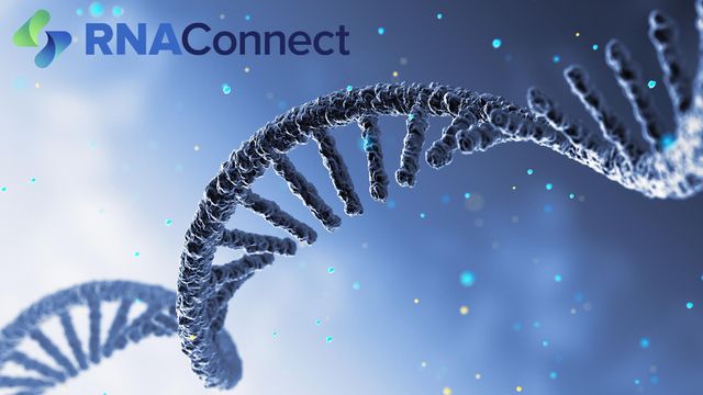 A strand of RNA coils across the image, with the RNA Connect logo in the top corner. 